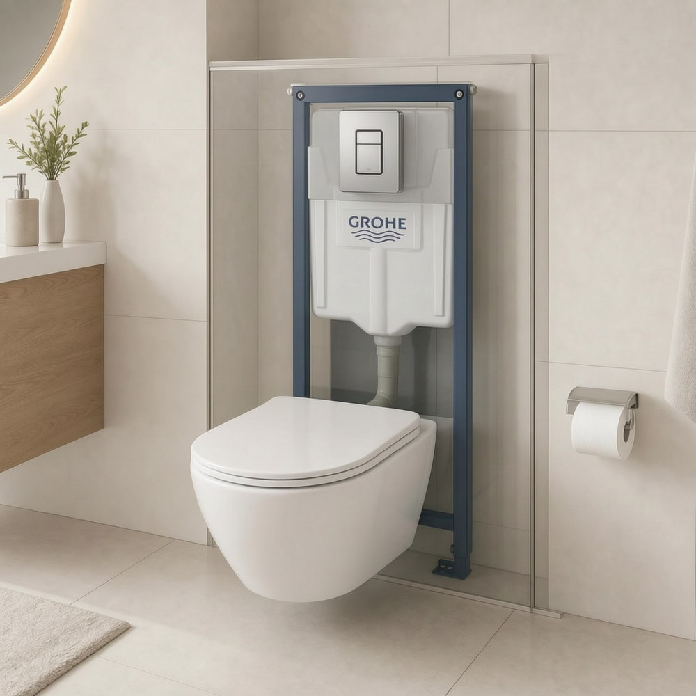 Сет 3 в 1 инсталляция Grohe Rapid SL с клавишей смыва + подвесной унитаз Azario Grado  с быстросъемным сиденьем микролифт (38772001+AZ-0046 SP)