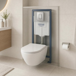 Сет 3 в 1 инсталляция Grohe Rapid SL с клавишей смыва + подвесной унитаз Azario Grado  с быстросъемным сиденьем микролифт (38772001+AZ-0046 SP)