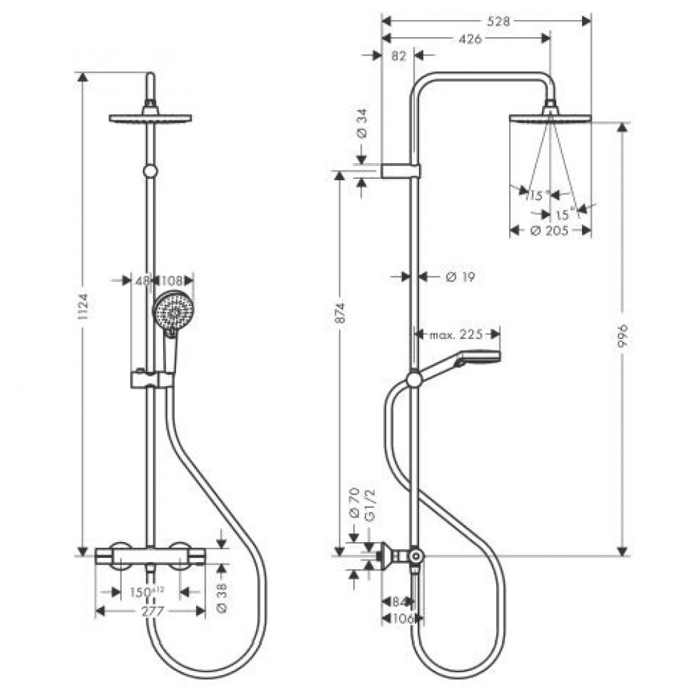 Душевая система Hansgrohe Vernis Blend Showerpipe 200 1jet 26276670 с термостатом черный матовый