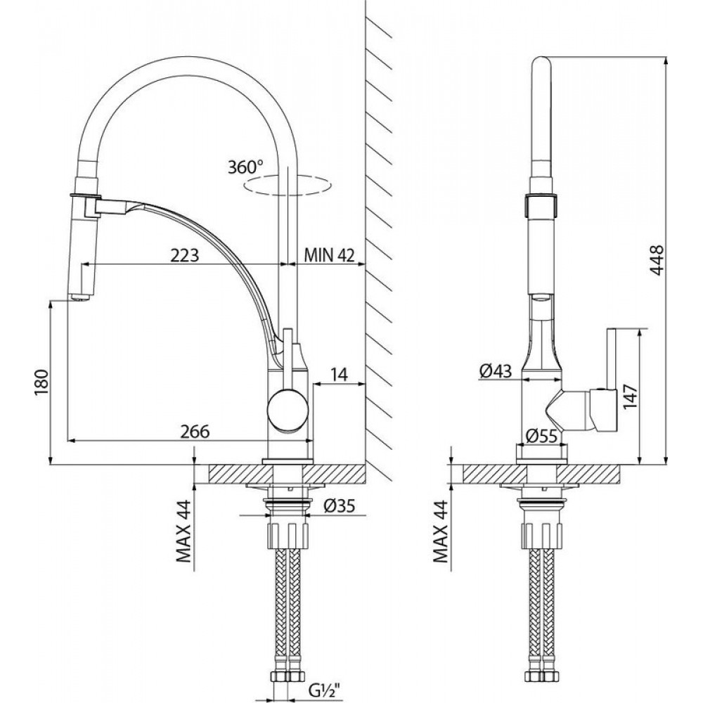 Смеситель для кухни Lemark Soul LM6007BL с гибким изливом, черный