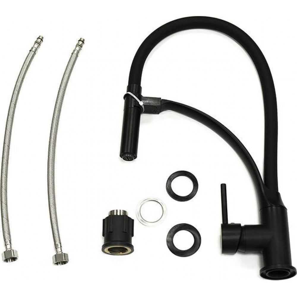 Смеситель для кухни Lemark Soul LM6007BL с гибким изливом, черный