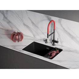 Смеситель для кухни Omoikiri Kanto 2 Plus-SB 4994460, с гибким изливом, латунь/вороненая сталь/красный