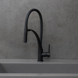 Смеситель для кухни Lemark Soul LM6007BL с гибким изливом, черный