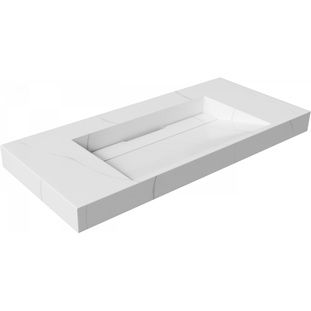 Раковина подвесная Armadi Art Flat 859-100-CLCT Calacatta (1010*452*80) матовая белая, прямоугольная, искусственный камень, со столешницей