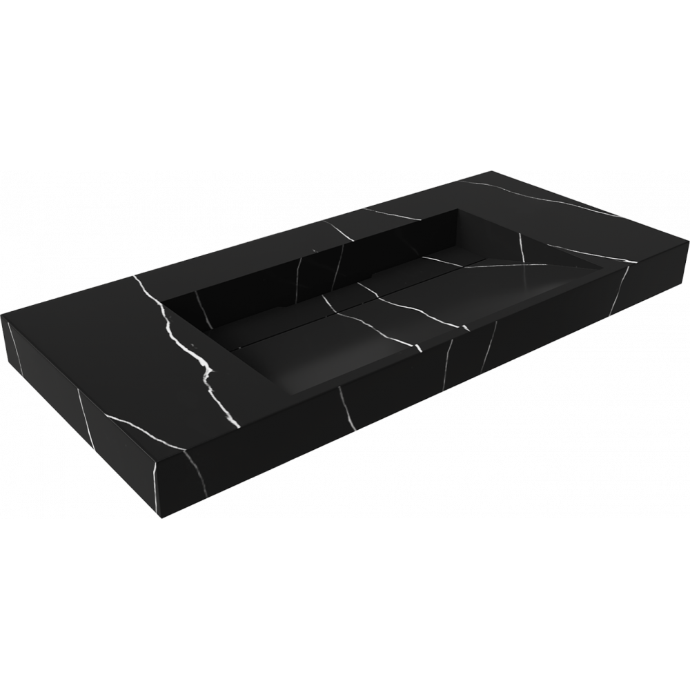 Раковина подвесная Armadi Art Flat 859-100-NM Nero Marquina (1010*452*80) матовая черная, прямоугольная, искусственный камень, со столешницей