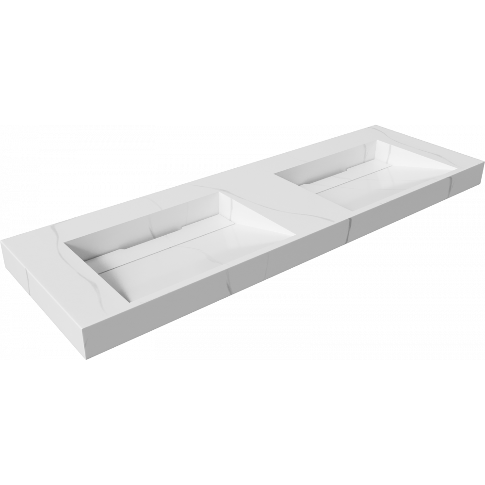 Раковина подвесная Armadi Art Flat 859-140-CLCT Calacatta (1410*452*80) матовая белая, прямоугольная, двойная, искусственный камень, со столешницей