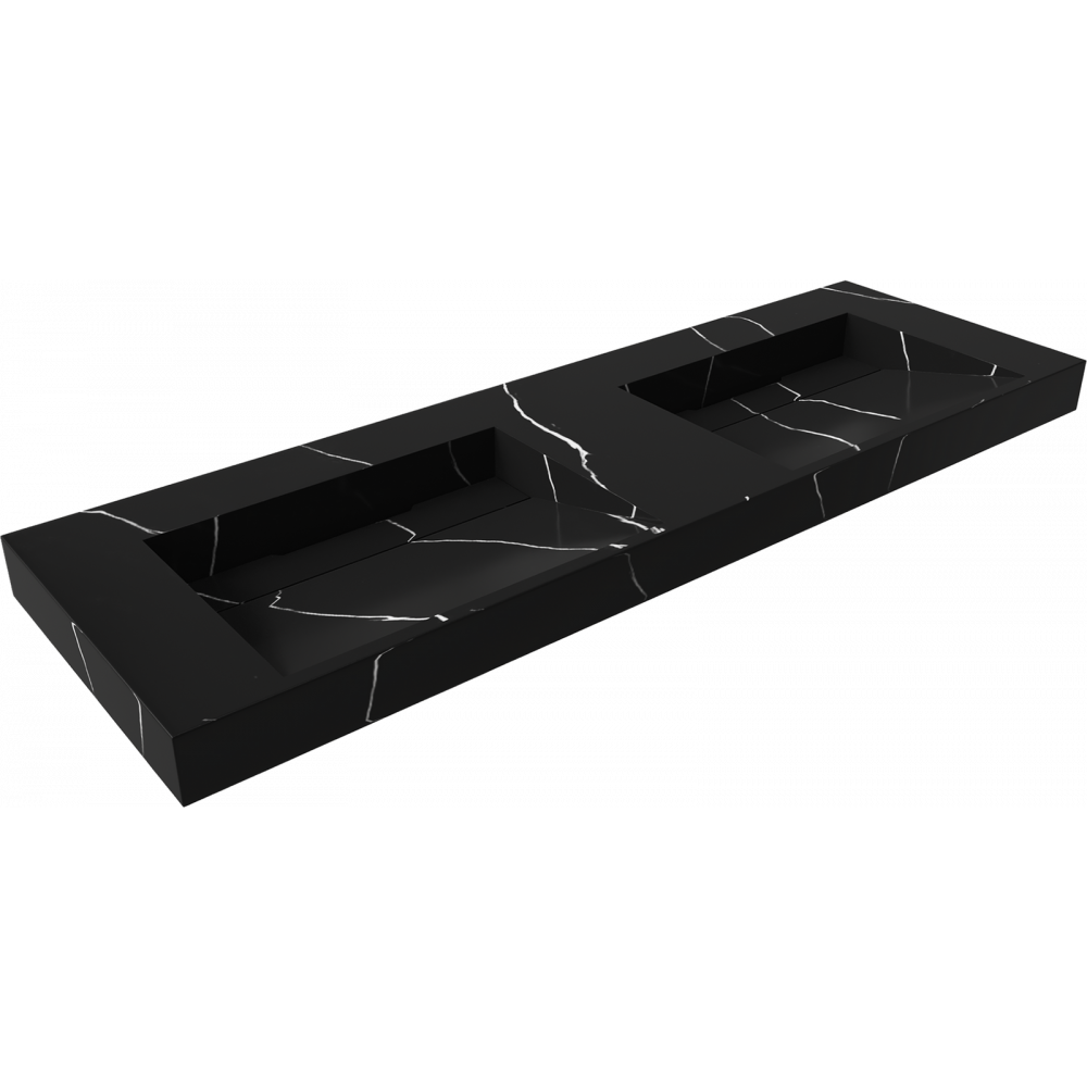 Раковина подвесная Armadi Art Flat 859-140-NM Nero Marquina (1410*452*80) матовая черная, прямоугольная, двойная, искусственный камень, со столешницей