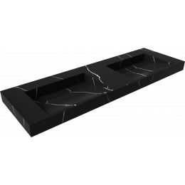 Раковина подвесная Armadi Art Flat 859-140-NM Nero Marquina (1410*452*80) матовая черная, прямоугольная, двойная, искусственный камень, со столешницей
