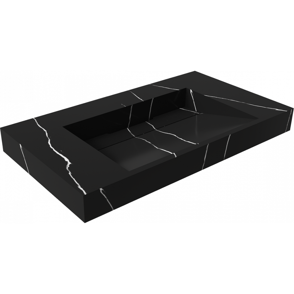 Раковина подвесная Armadi Art Flat 859-080-NM Nero Marquina (810*452*80) матовая черная, прямоугольная, искусственный камень, со столешницей