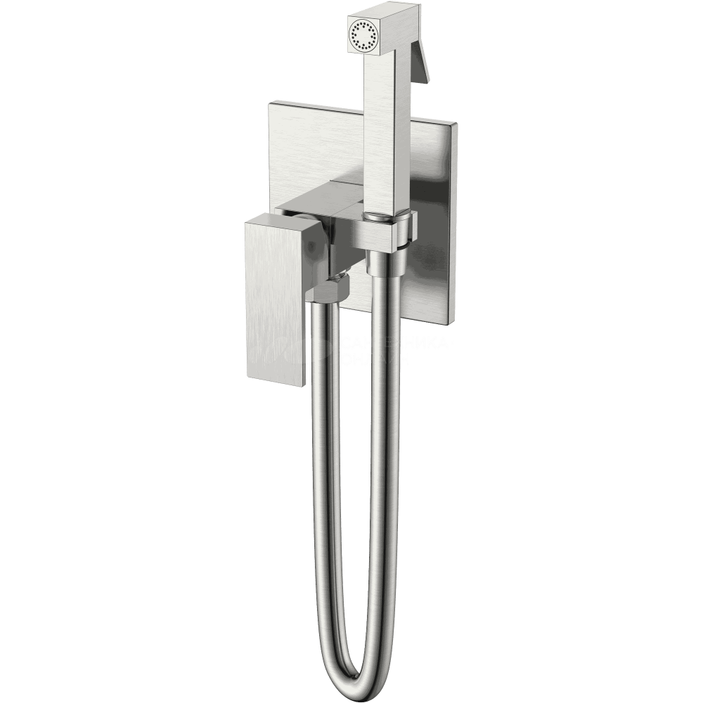 Гигиенический душ Boheme Qubic 477-NB со смесителем, С ВНУТРЕННЕЙ ЧАСТЬЮ, brushed nickel