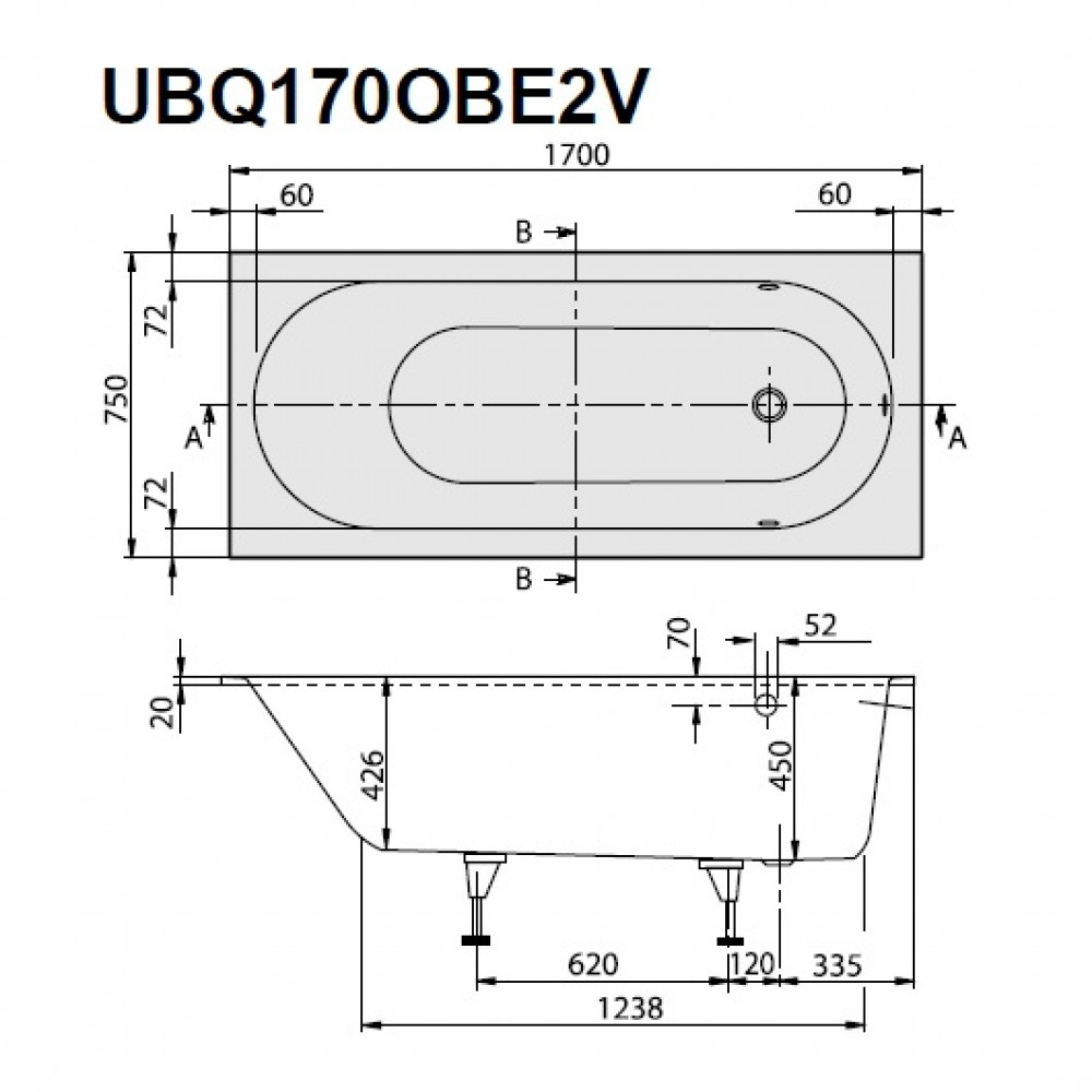 Ванна квариловая Villeroy & Boch Oberon 170х75 см UBQ170OBE2V-01 (белый Alpin)