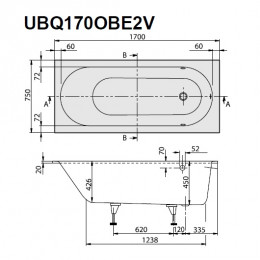 Ванна квариловая Villeroy & Boch Oberon 170х75 см UBQ170OBE2V-01 (белый Alpin)
