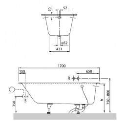 Ванна квариловая Villeroy & Boch Oberon 170х75 см UBQ170OBE2V-01 (белый Alpin)
