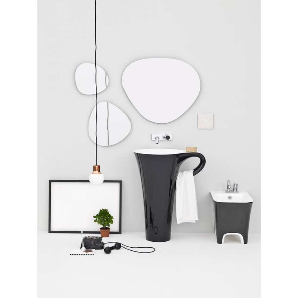 Раковина напольная ArtCeram Cup шгв 700*500*850 OSL004 01 50 черная, белая, круглая, моноблок, искусственный камень