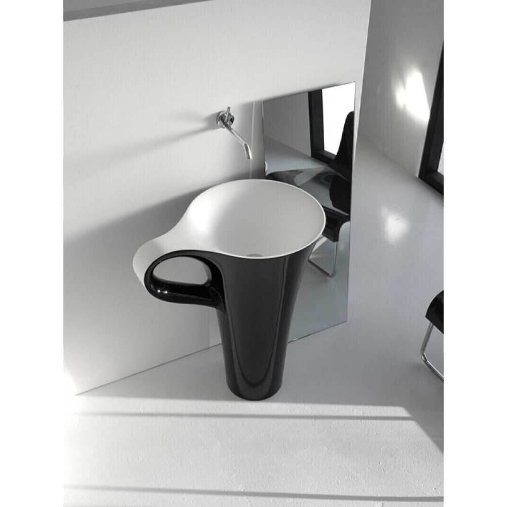 Раковина напольная ArtCeram Cup шгв 700*500*850 OSL004 01 50 черная, белая, круглая, моноблок, искусственный камень