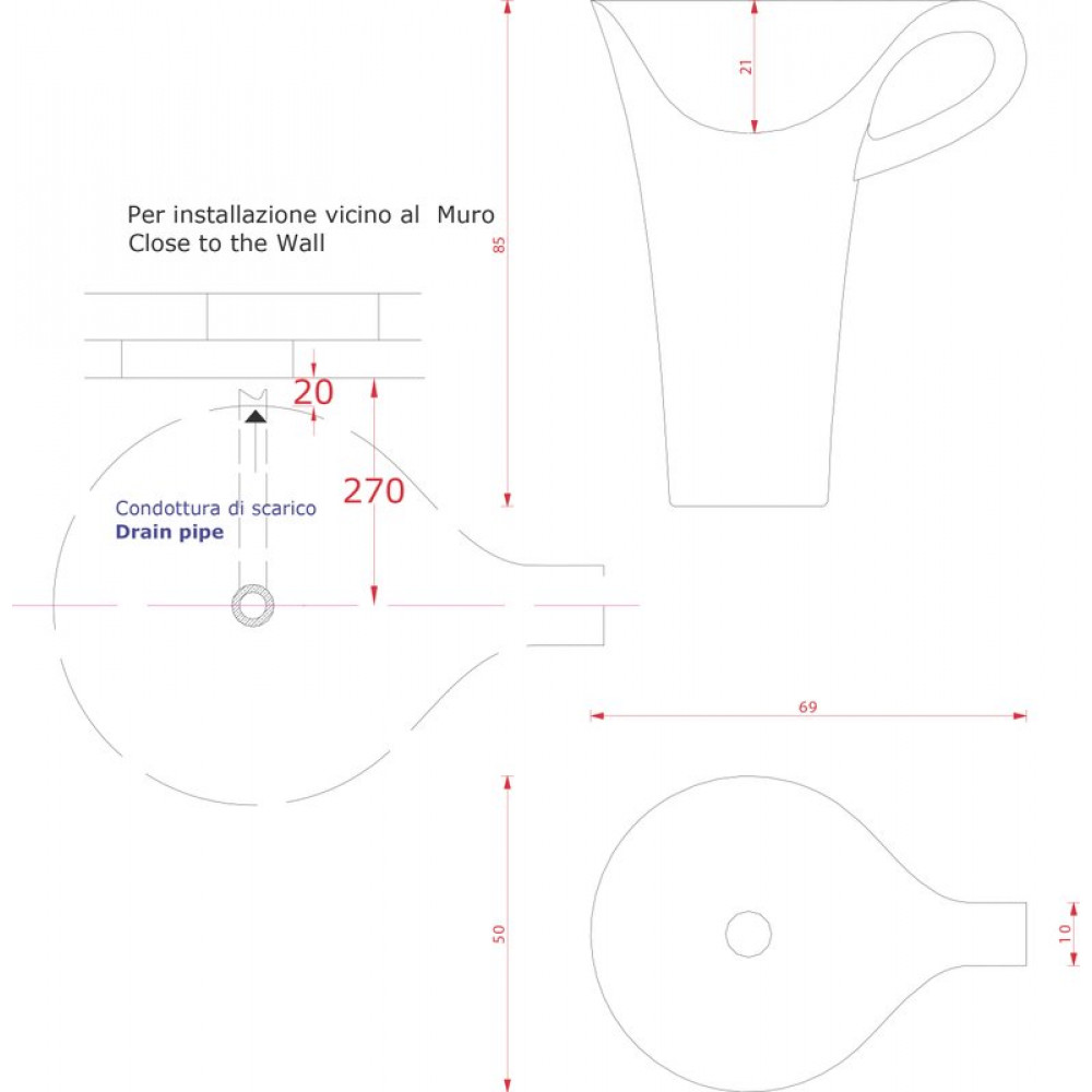 Раковина напольная ArtCeram Cup шгв 700*500*850 OSL004 01 50 черная, белая, круглая, моноблок, искусственный камень
