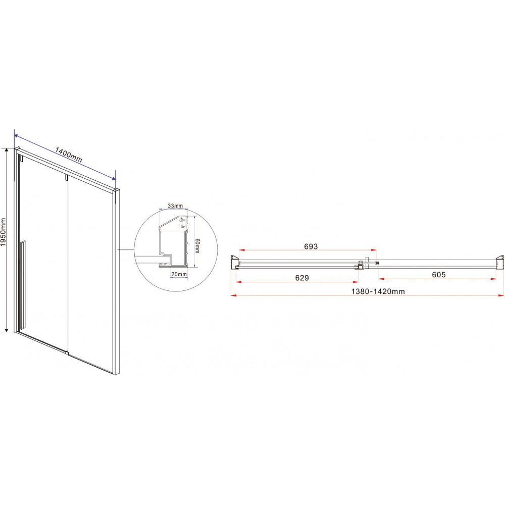 Душевая дверь в нишу Vincea Lugano VDS-1L140CLB-1 140 см, профиль черный, стекло прозрачное