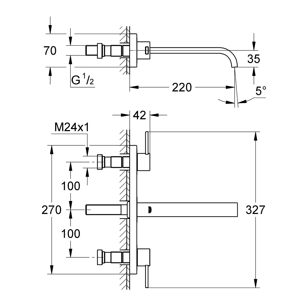 Смеситель для раковины GROHE Allure 20193000 на 3 отверстия, ВНЕШНЯЯ ЧАСТЬ, хром