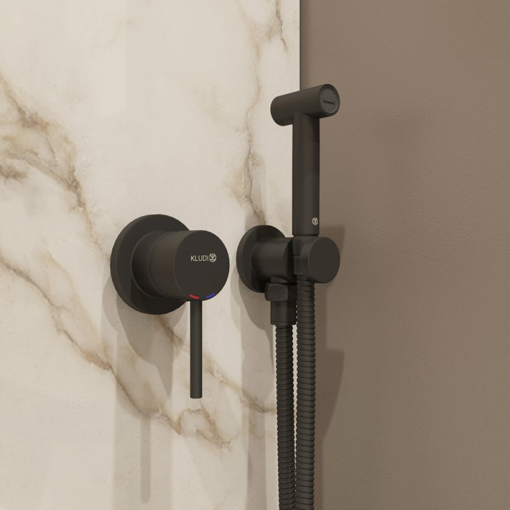 Гигиенический душ Kludi Bozz 389983976 со смесителем, С ВНУТРЕННЕЙ ЧАСТЬЮ черный матовый