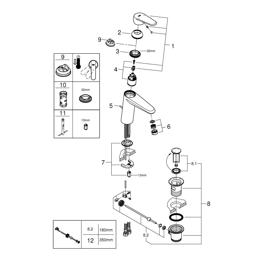 Смеситель для раковины Eurodisc Cosmopolitan 23448002 с донным клапаном, средний излив, хром
