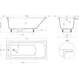 Ванна встраиваемая Salini Orlanda S-Sense 170x75 см 102017G, из литьевого мрамора, белая, на ножках
