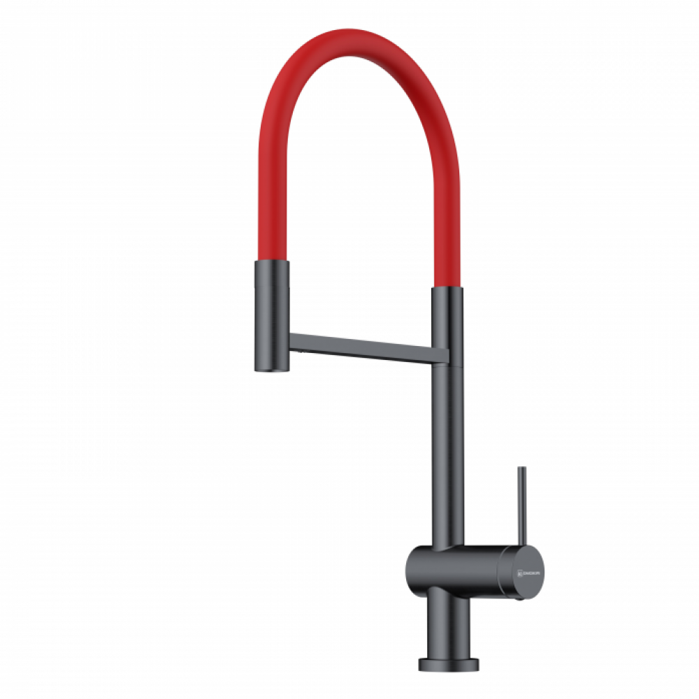 Смеситель для кухни Omoikiri Kanto 2 Plus-SB 4994460, с гибким изливом, латунь/вороненая сталь/красный