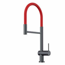 Смеситель для кухни Omoikiri Kanto 2 Plus-SB 4994460, с гибким изливом, латунь/вороненая сталь/красный