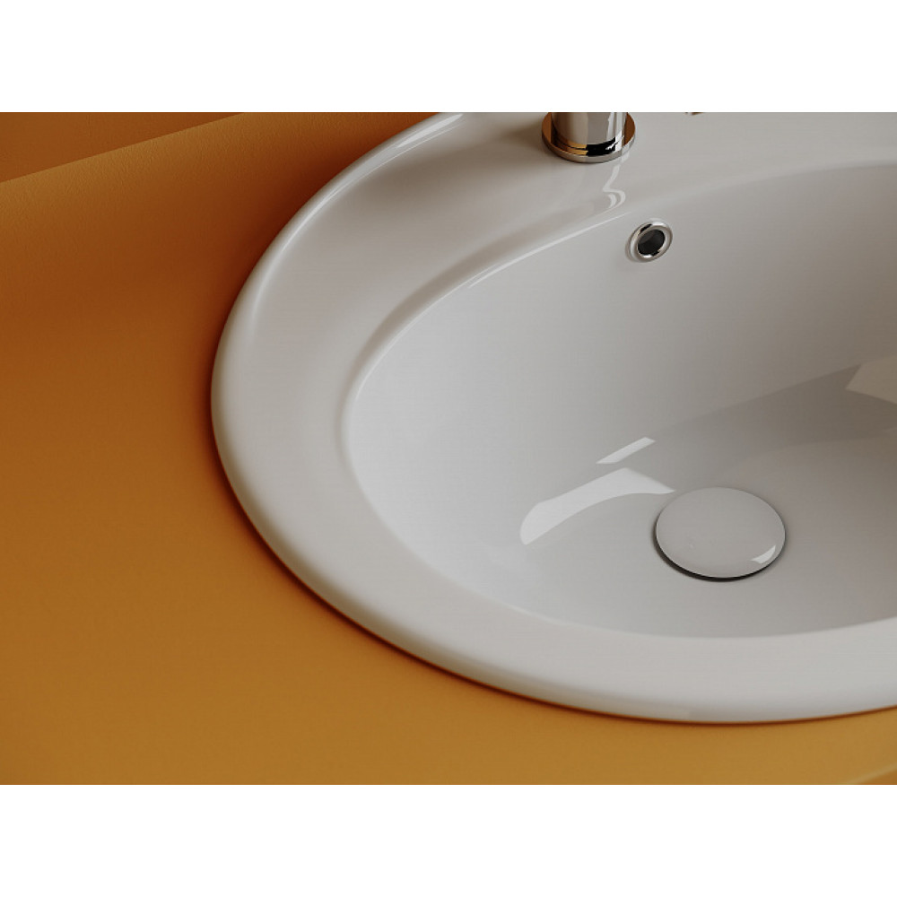 Раковина встраиваемая сверху Sun с отверстием слива - перелива овальной формы 565x495x200 мм  цвет белый   CN6079