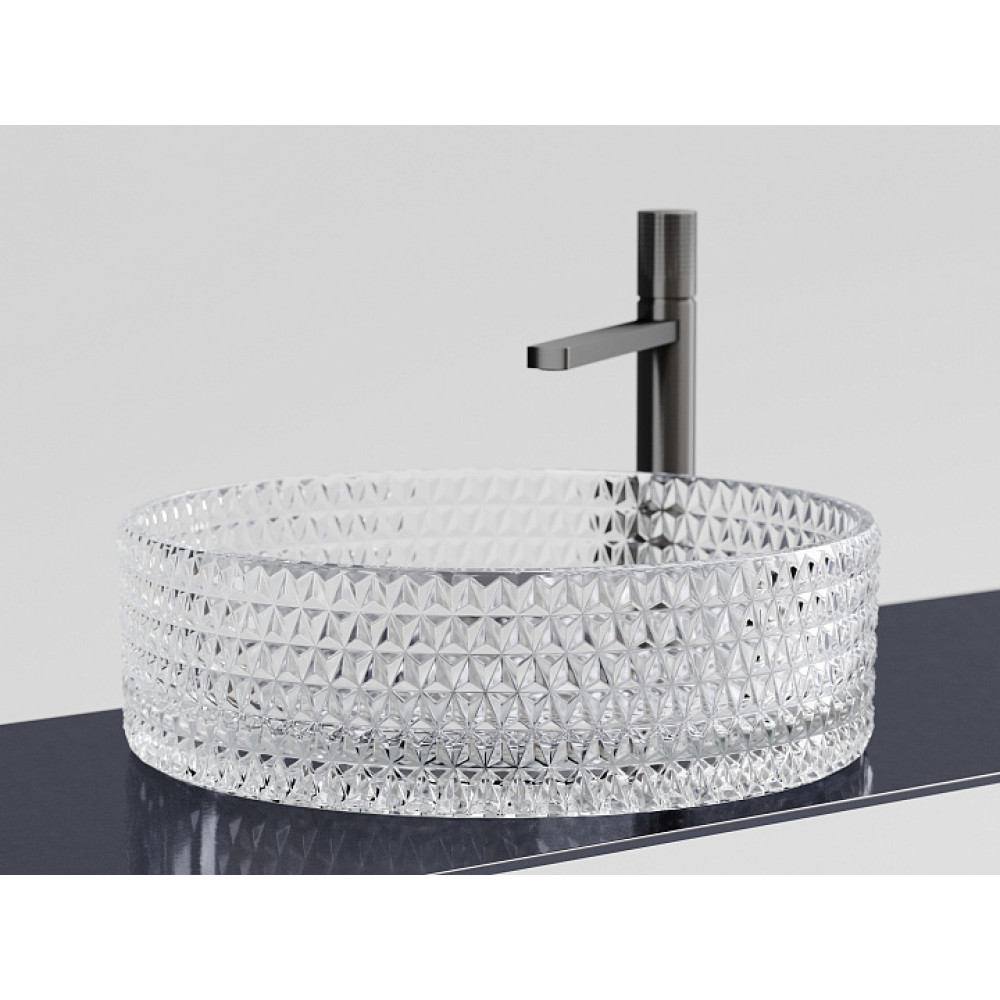 Умывальник чаша накладная круглая (прозрачная) Cristal 360x360x112мм