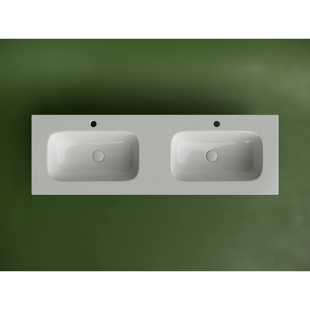Раковина накладная мебельная CERAMICANOVA Grace прямоугольная 1410x457x137 с двумя чашами и отверстиями под смеситель цвет белый CN7022