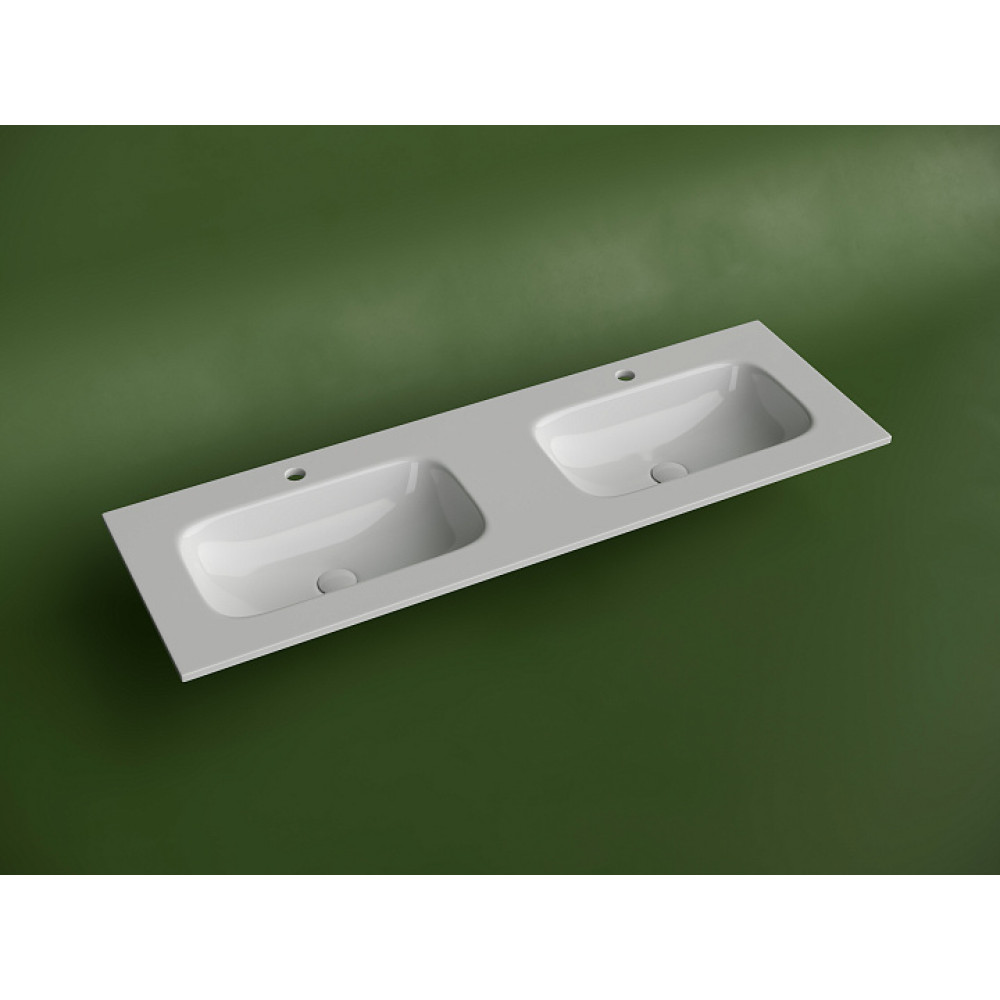 Раковина накладная мебельная CERAMICANOVA Grace прямоугольная 1410x457x137 с двумя чашами и отверстиями под смеситель цвет белый CN7022