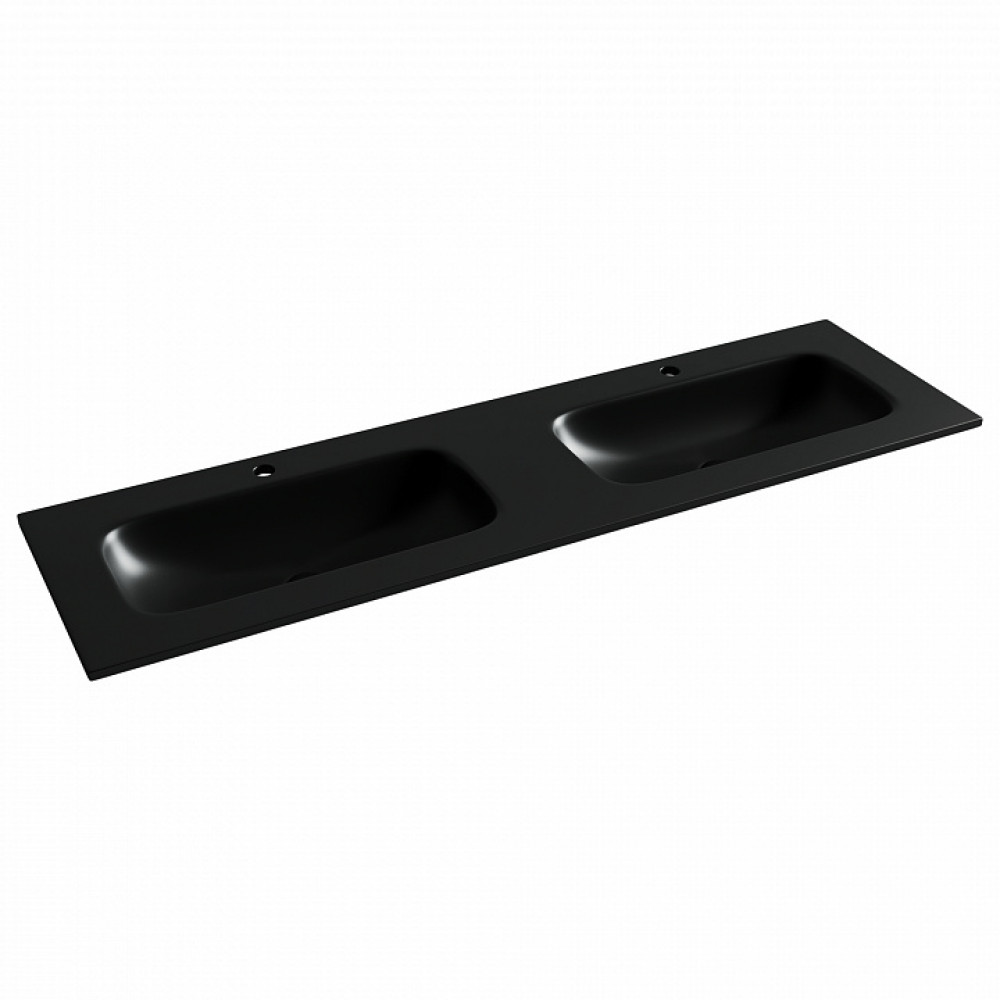 Раковина накладная мебельная CERAMICANOVA Grace прямоугольная 1610x457x137 с двумя чашами и отверстиями под смеситель цвет черный матовый CN7023MB