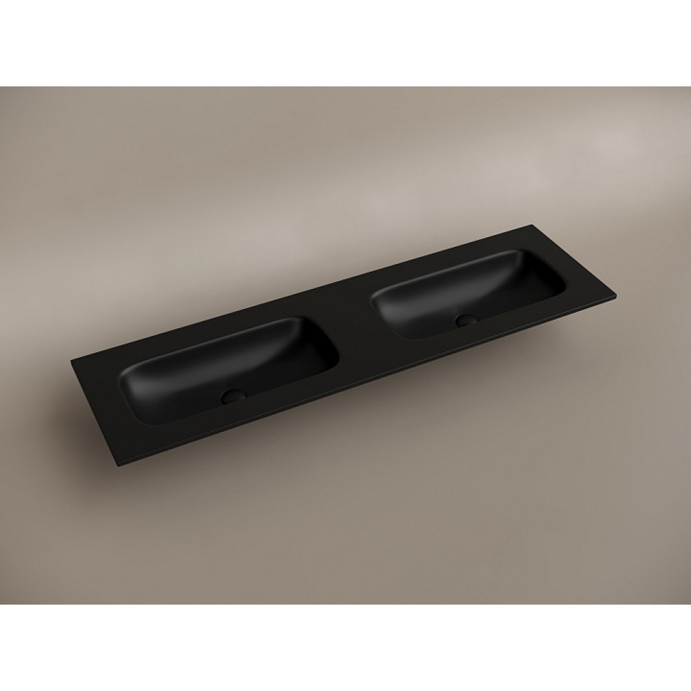 Раковина накладная мебельная CERAMICANOVA Grace прямоугольная 1610x457x137 с двумя чашами без отверстий под смеситель цвет черный матовый CN7023MBwx