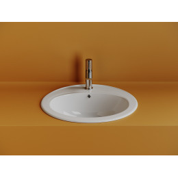 Раковина встраиваемая сверху Sun с отверстием слива - перелива овальной формы 565x495x200 мм  цвет белый   CN6079