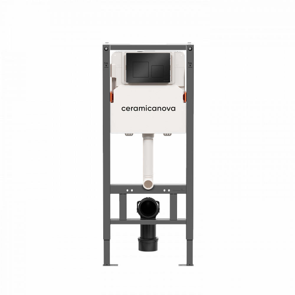 Система инсталляции для унитазов CERAMICANOVA Balance с кнопкой смыва Square, цвет черный матовый, с креплениями, арт. CN121002MB