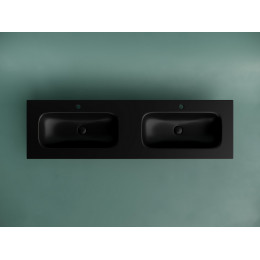 Раковина накладная мебельная CERAMICANOVA Grace прямоугольная 1610x457x137 с двумя чашами и отверстиями под смеситель цвет черный матовый CN7023MB