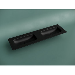 Раковина накладная мебельная CERAMICANOVA Grace прямоугольная 1610x457x137 с двумя чашами и отверстиями под смеситель цвет черный матовый CN7023MB
