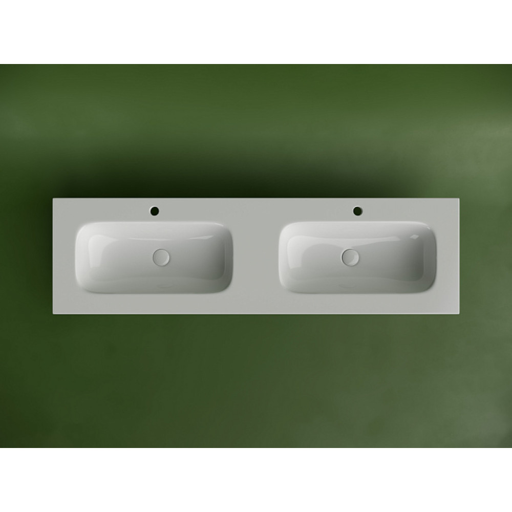 Раковина накладная мебельная CERAMICANOVA Grace прямоугольная 1610x457x137 с двумя чашами и отверстиями под смеситель цвет белый CN7023