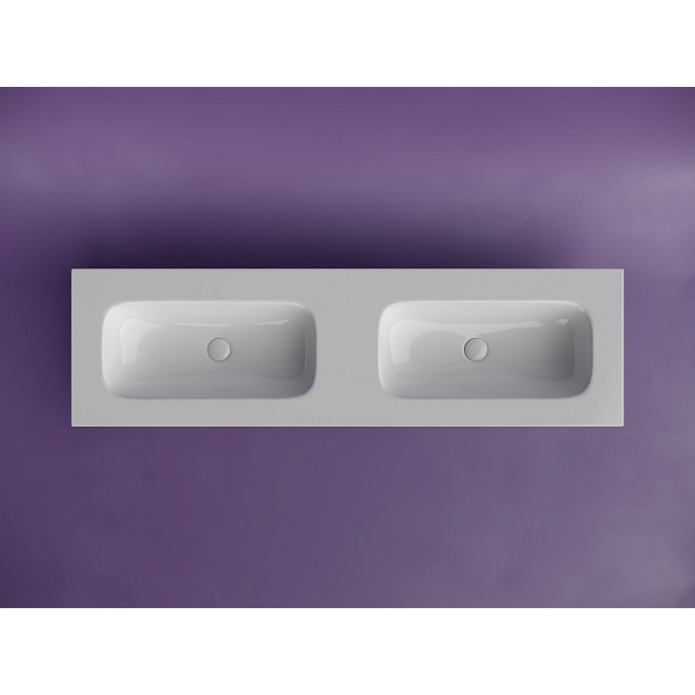 Раковина накладная мебельная CERAMICANOVA Grace прямоугольная 1610x457x137 с двумя чашами без отверстий под смеситель цвет белый CN7023wx