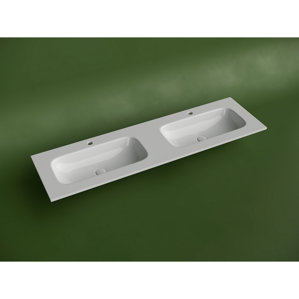 Раковина накладная мебельная CERAMICANOVA Grace прямоугольная 1610x457x137 с двумя чашами и отверстиями под смеситель цвет белый CN7023