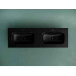 Раковина накладная мебельная CERAMICANOVA Grace прямоугольная 1410x457x137 с двумя чашами и отверстиями под смеситель цвет черный матовый CN7022MB