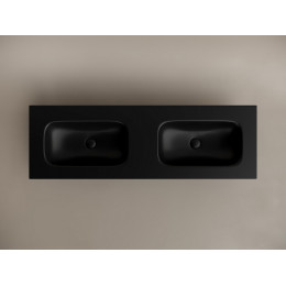 Раковина накладная мебельная CERAMICANOVA Grace прямоугольная 1410x457x137 с двумя чашами без отверстий под смеситель цвет черный матовый CN7022MBwx