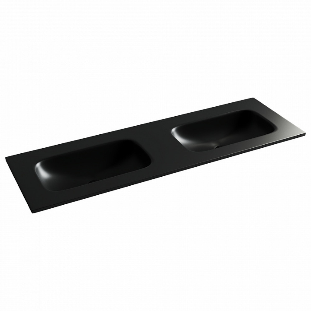 Раковина накладная мебельная CERAMICANOVA Grace прямоугольная 1410x457x137 с двумя чашами без отверстий под смеситель цвет черный матовый CN7022MBwx
