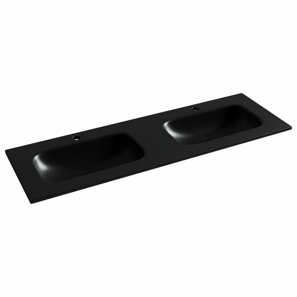 Раковина накладная мебельная CERAMICANOVA Grace прямоугольная 1410x457x137 с двумя чашами и отверстиями под смеситель цвет черный матовый CN7022MB