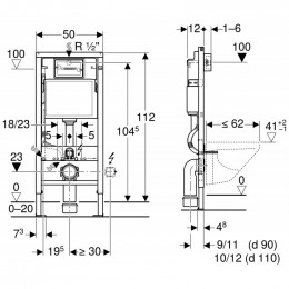Инсталляция Geberit Duofix для подвесного унитаза, смывная клавиша Delta