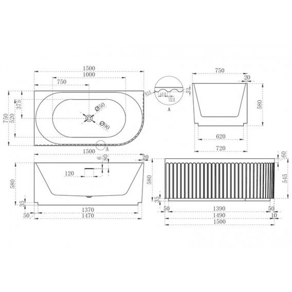 Акриловая ванна ABBER AB9412-1.5 L белая