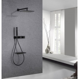 Душевая система ABBER Rund AF8750B скрытого монтажа с изливом, термостат, черная матовая