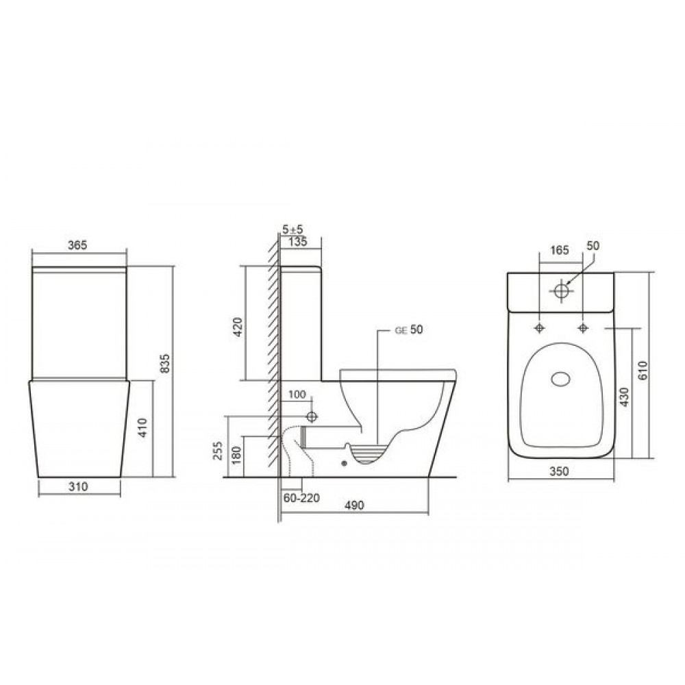 Унитаз ABBER Rechteck AC1210TMB компакт черный матовый, безободковый, смыв торнадо