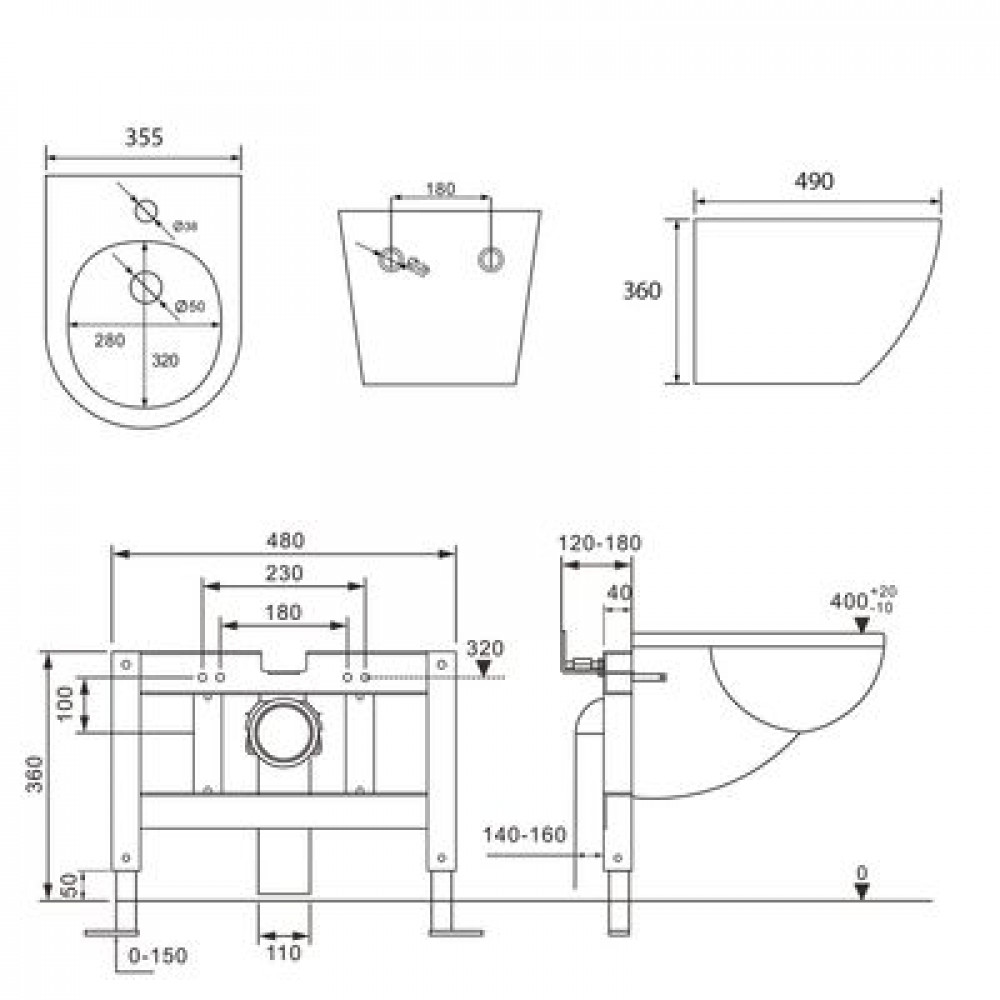Комплект ABBER унитаз AC1100 белый с инсталляцией AC0105 и кнопкой AC0120 хром, биде AC1150 с инсталляцией AC0101P