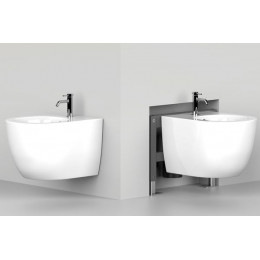 Комплект ABBER унитаз AC1100 белый с инсталляцией AC0105 и кнопкой AC0121 хром, биде AC1150 с инсталляцией AC0101P